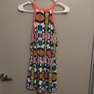 Black Bead Neon Geometric Print Romper